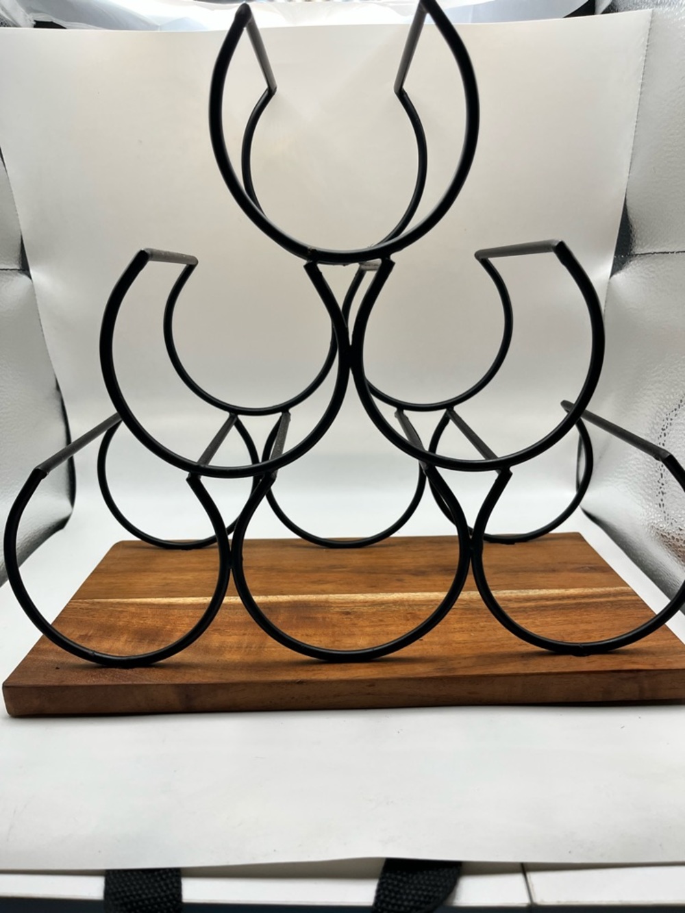 Black Metal Wine Rack with Wood Base - Brand Unbranded